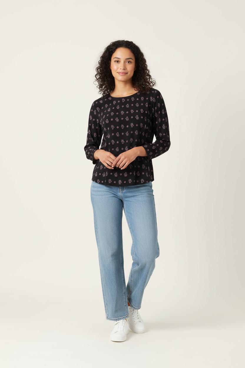 Blouse Noire et Rose - Taille S/36