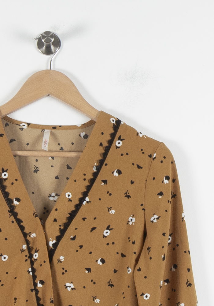 Chemisier Fleurie Beige et Noir - Taille S/36