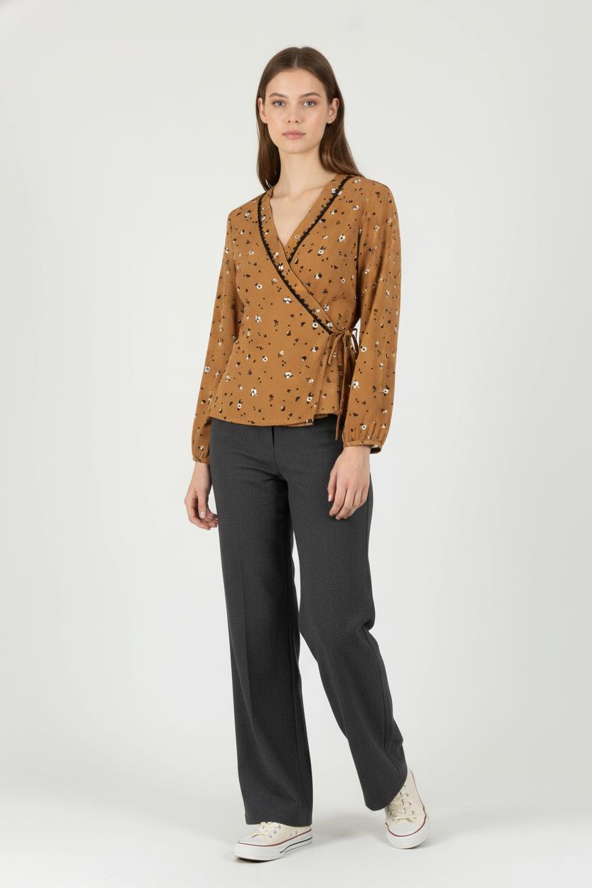 Chemisier Fleurie Beige et Noir - Taille S/36