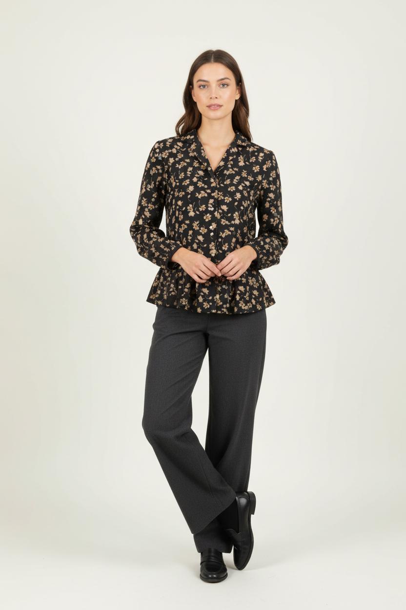 Blouse Noire et Beige - Taille XS/34