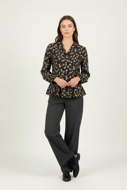 Blouse Noire et Beige - Taille XS/34