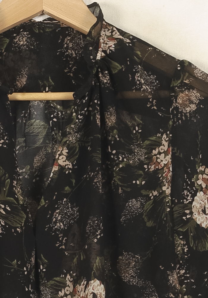 Blouse Noire et Fleurie - Taille XS/34