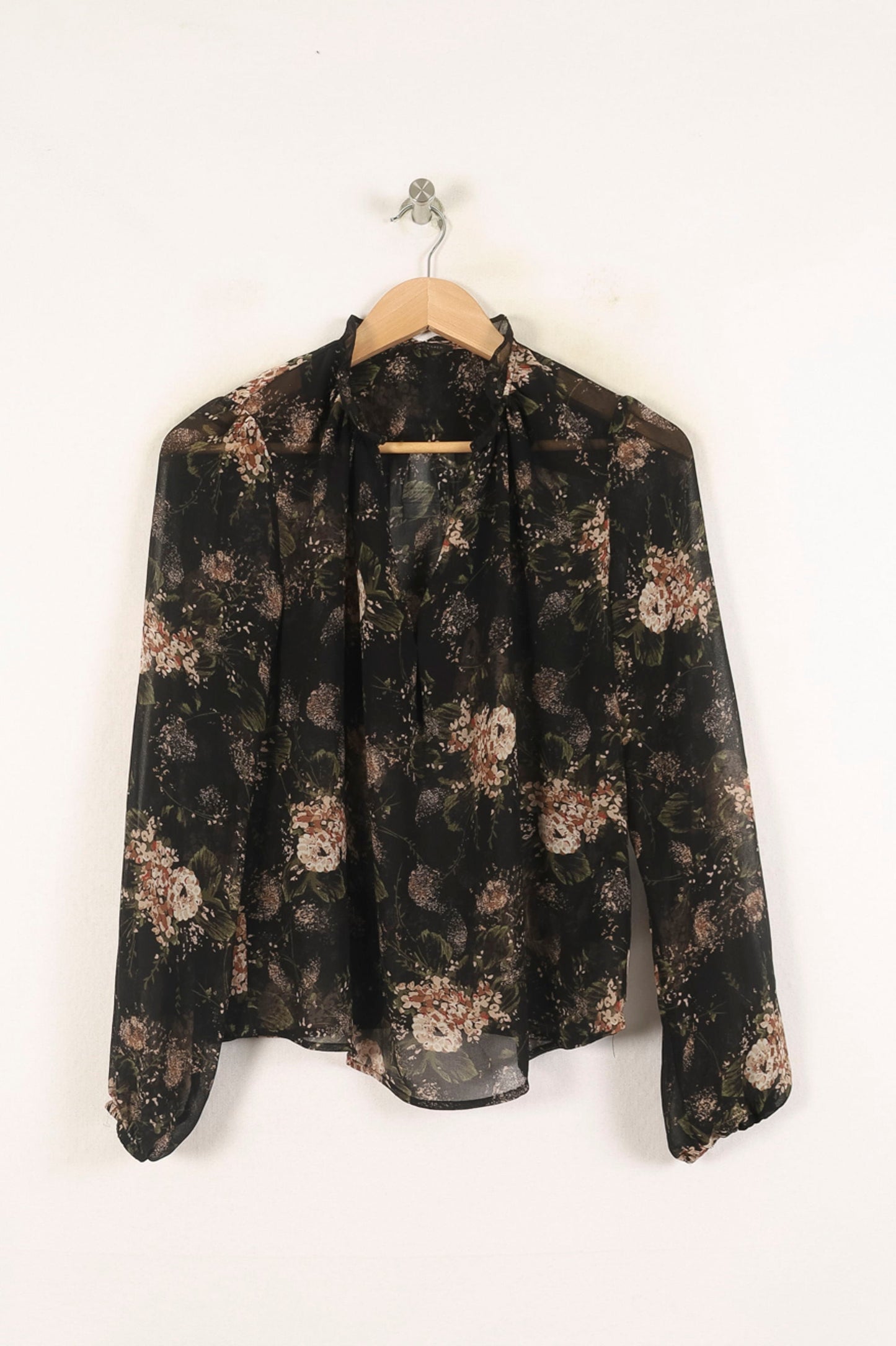 Blouse Noire et Fleurie - Taille XS/34
