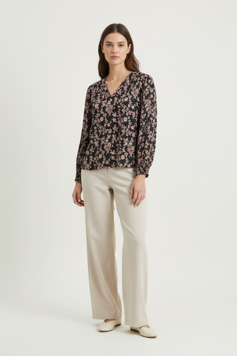 Blouse Noire et Rose - Taille S/36