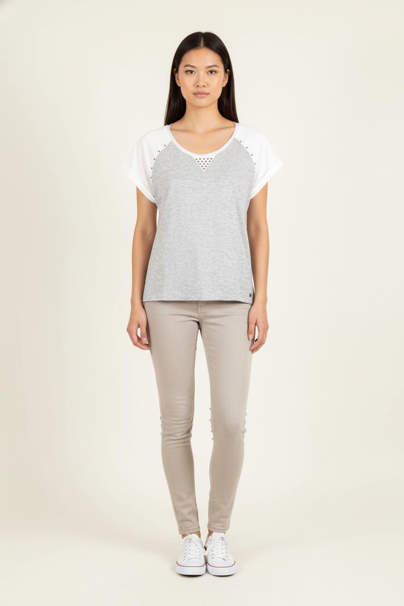 T-shirt Gris et Blanc - Taille M/38