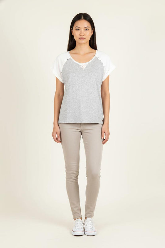 T-shirt Gris et Blanc - Taille M/38