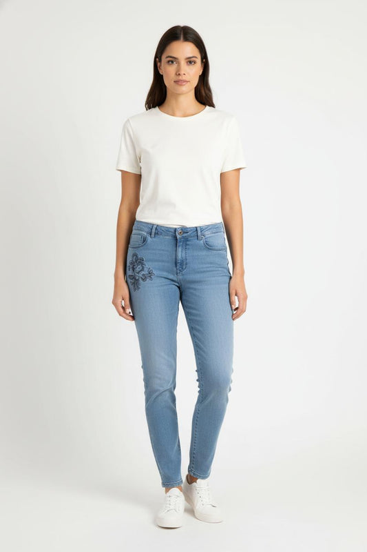 Jean Brodé Bleu - Taille L/40