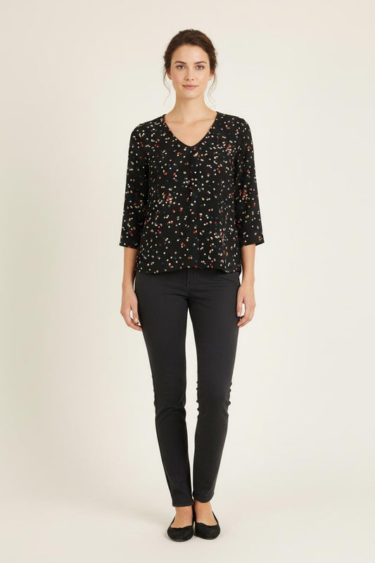 Blouse Noire et Multicolore - Taille M/38