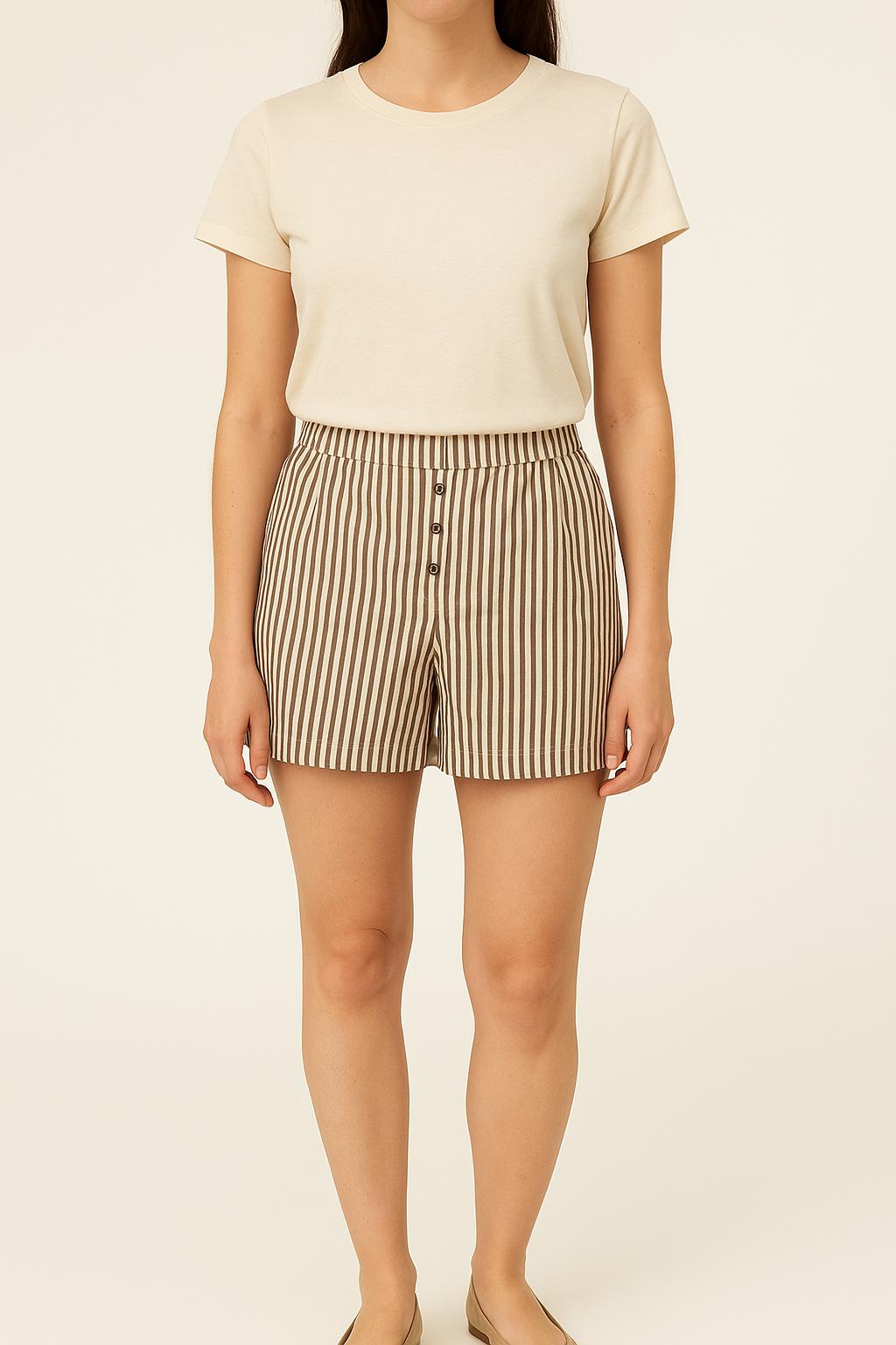 Short Rayé Marron et Blanc - Taille XS/34