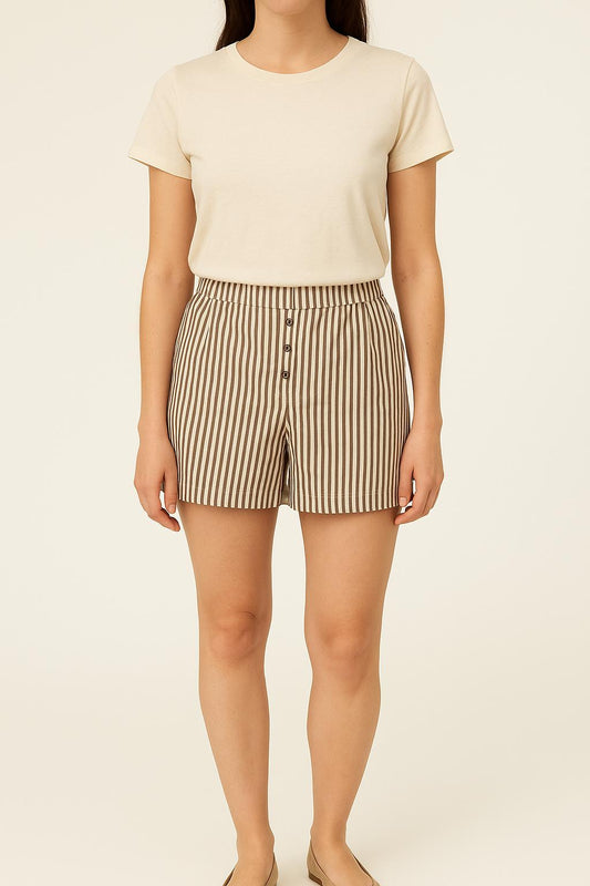 Short Rayé Marron et Blanc - Taille XS/34