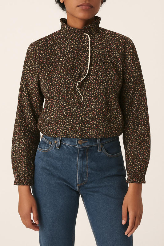 Blouse Noire à Fleurs Multicolores - Taille XS/34