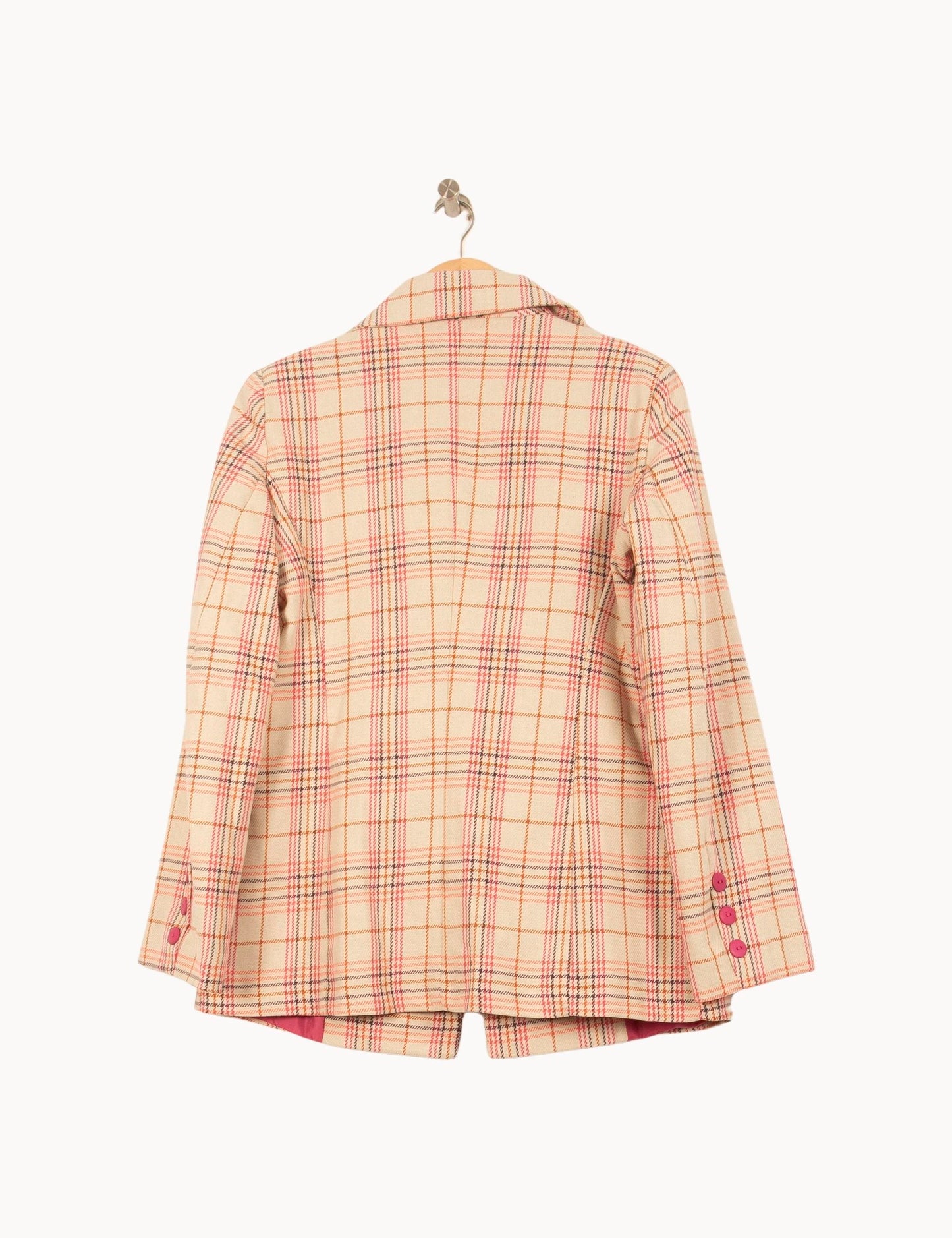 Blazer Beige à Carreaux Roses et Marron - Taille S/36