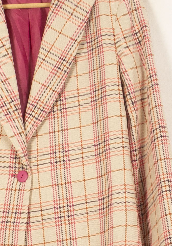 Blazer Beige à Carreaux Roses et Marron - Taille S/36