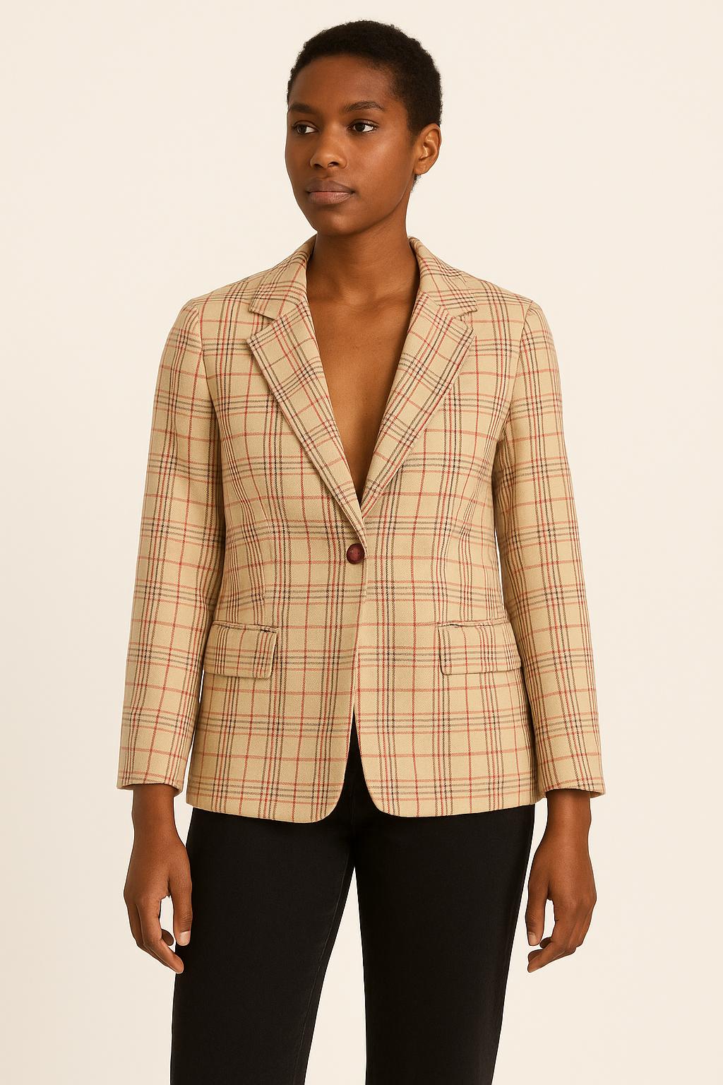 Blazer Beige à Carreaux Roses et Marron - Taille S/36
