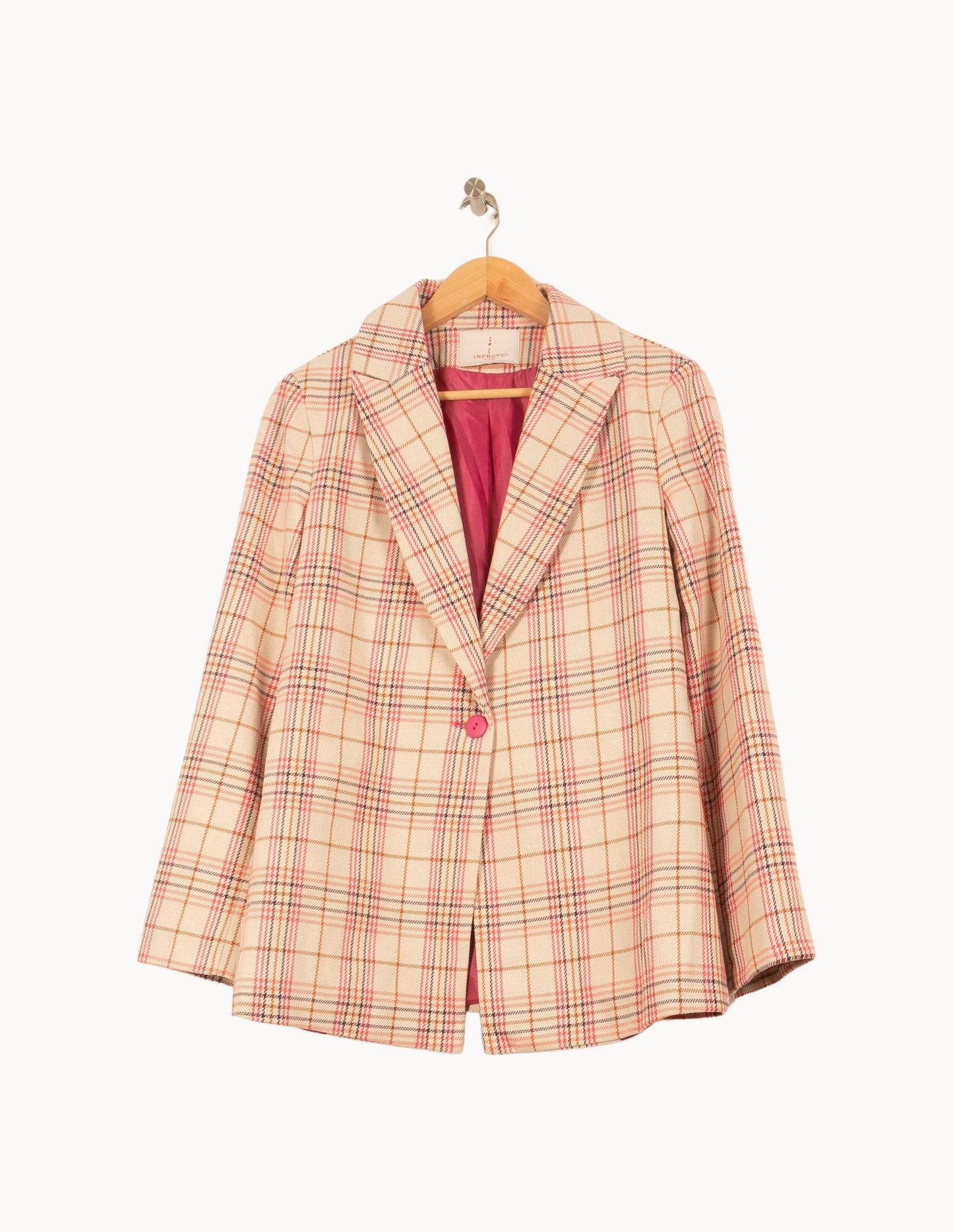 Blazer Beige à Carreaux Roses et Marron - Taille S/36