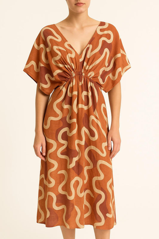 Robe Longue Orange et Blanc - Taille S/36