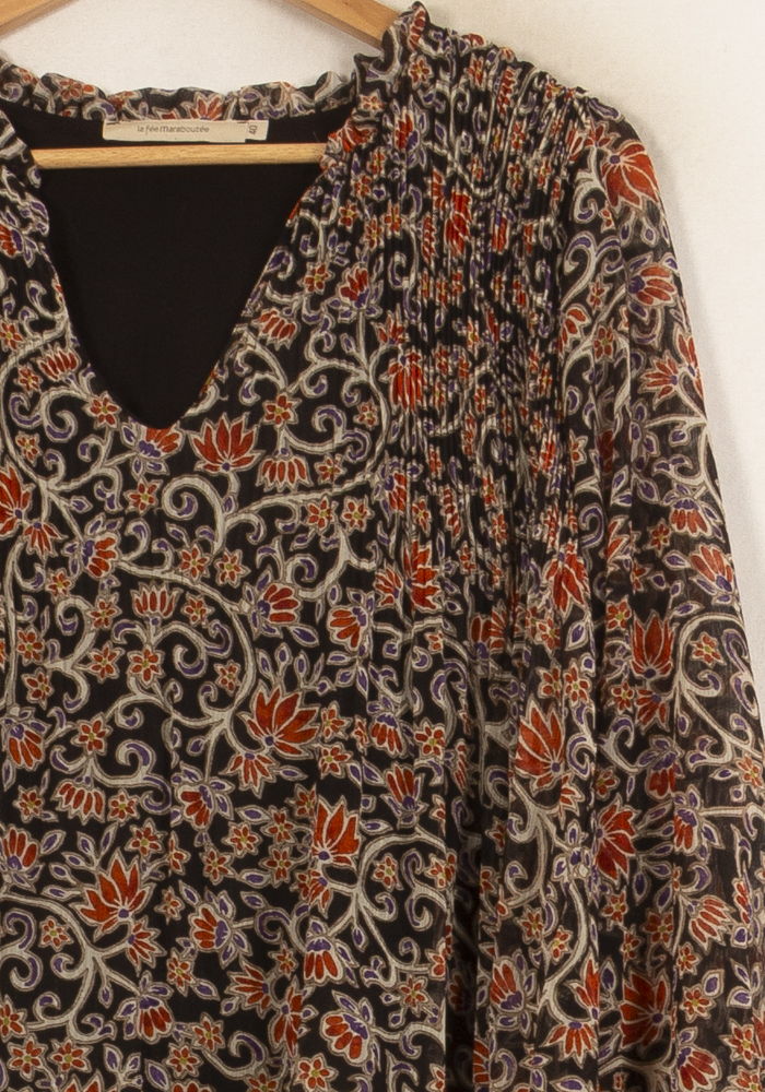 Blouse Noire et Orange - Taille L/40
