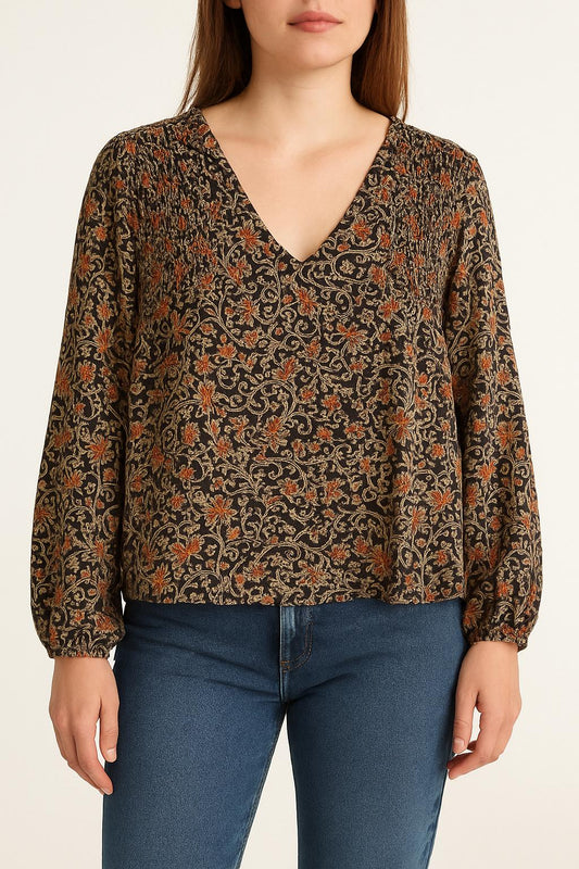 Blouse Noire et Orange - Taille L/40