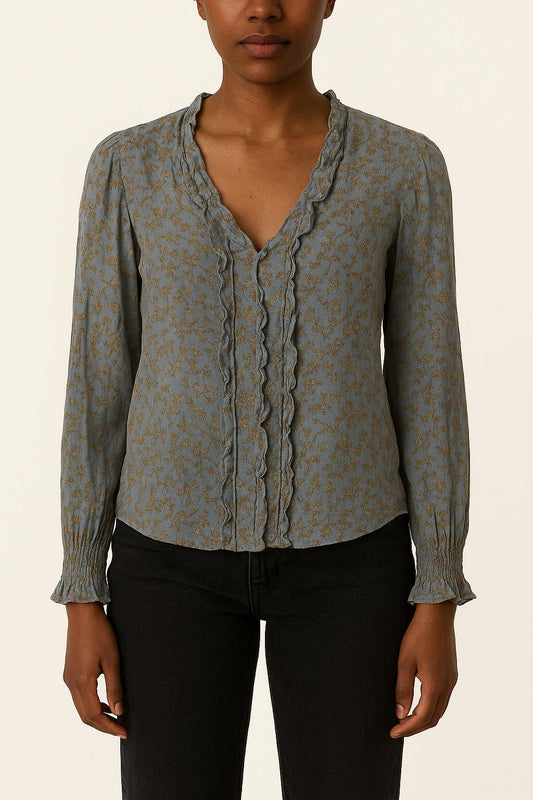 Blouse Bleu à Fleurs - Taille M/38