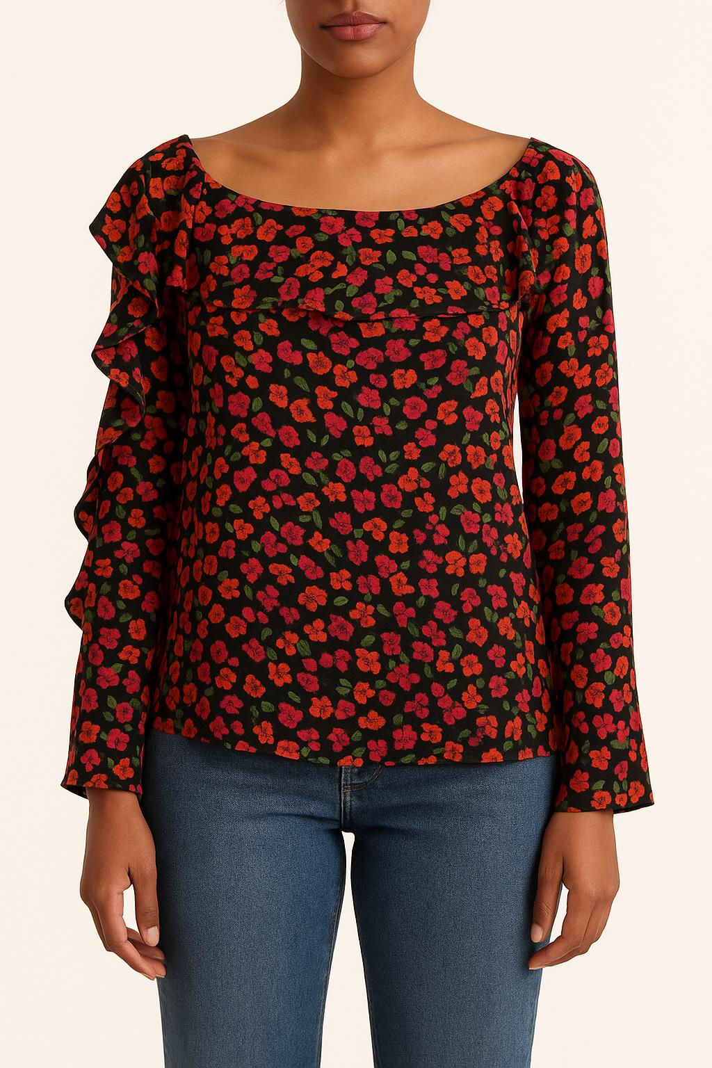 Blouse Noire et Fleurie - Taille M/38