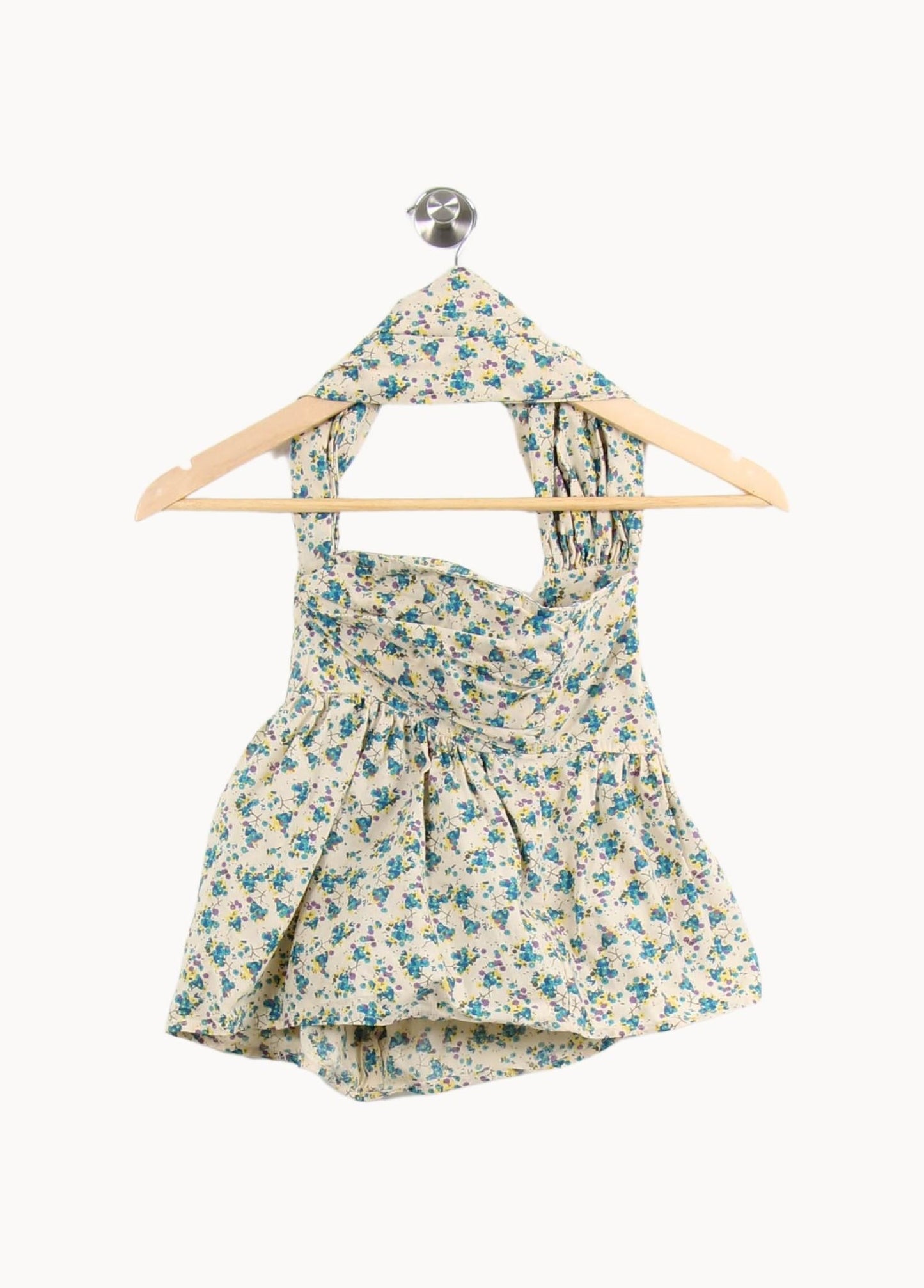 Top Fleuri Beige et Bleu - Taille XS/34