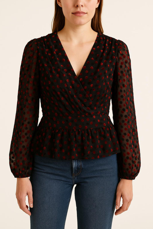Blouse Noire et Rouge - Taille M/38