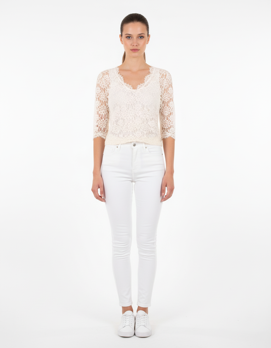 Blouse Dentelle Beige - Taille XS/34