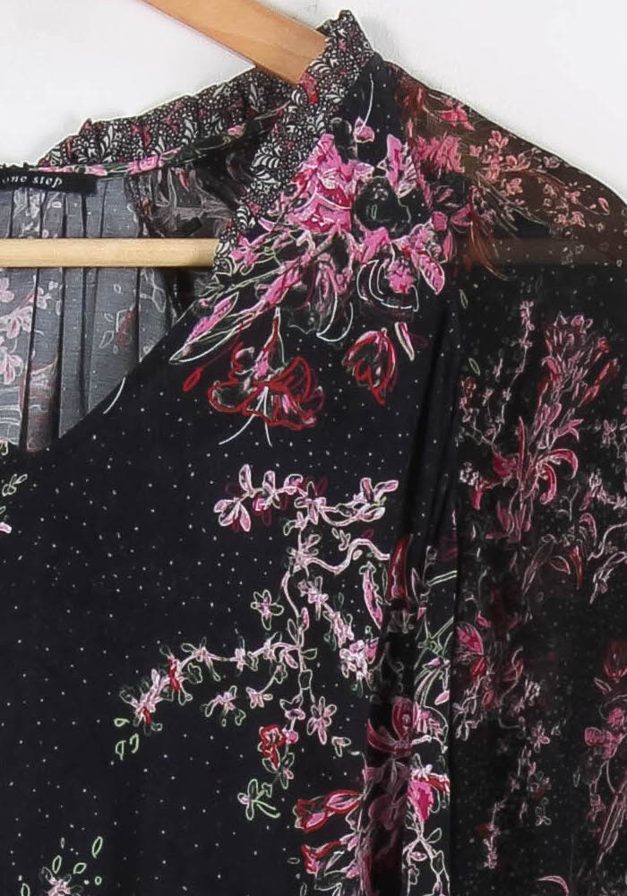 Blouse Noire et Rose - Taille S/36