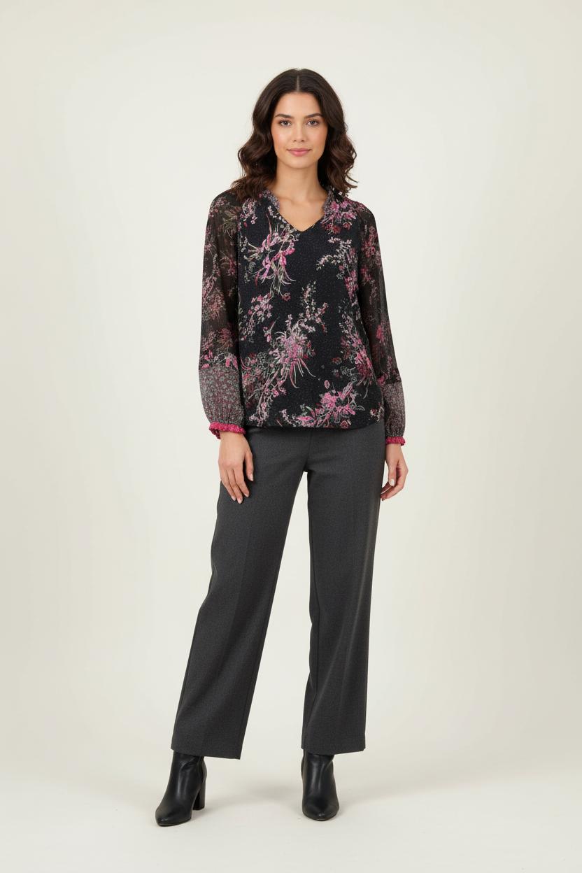 Blouse Noire et Rose - Taille S/36