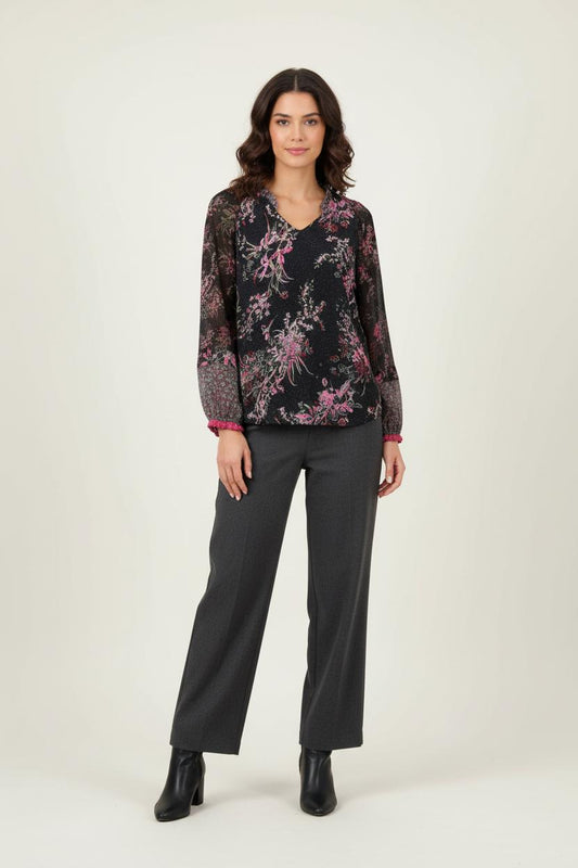 Blouse Noire et Rose - Taille S/36