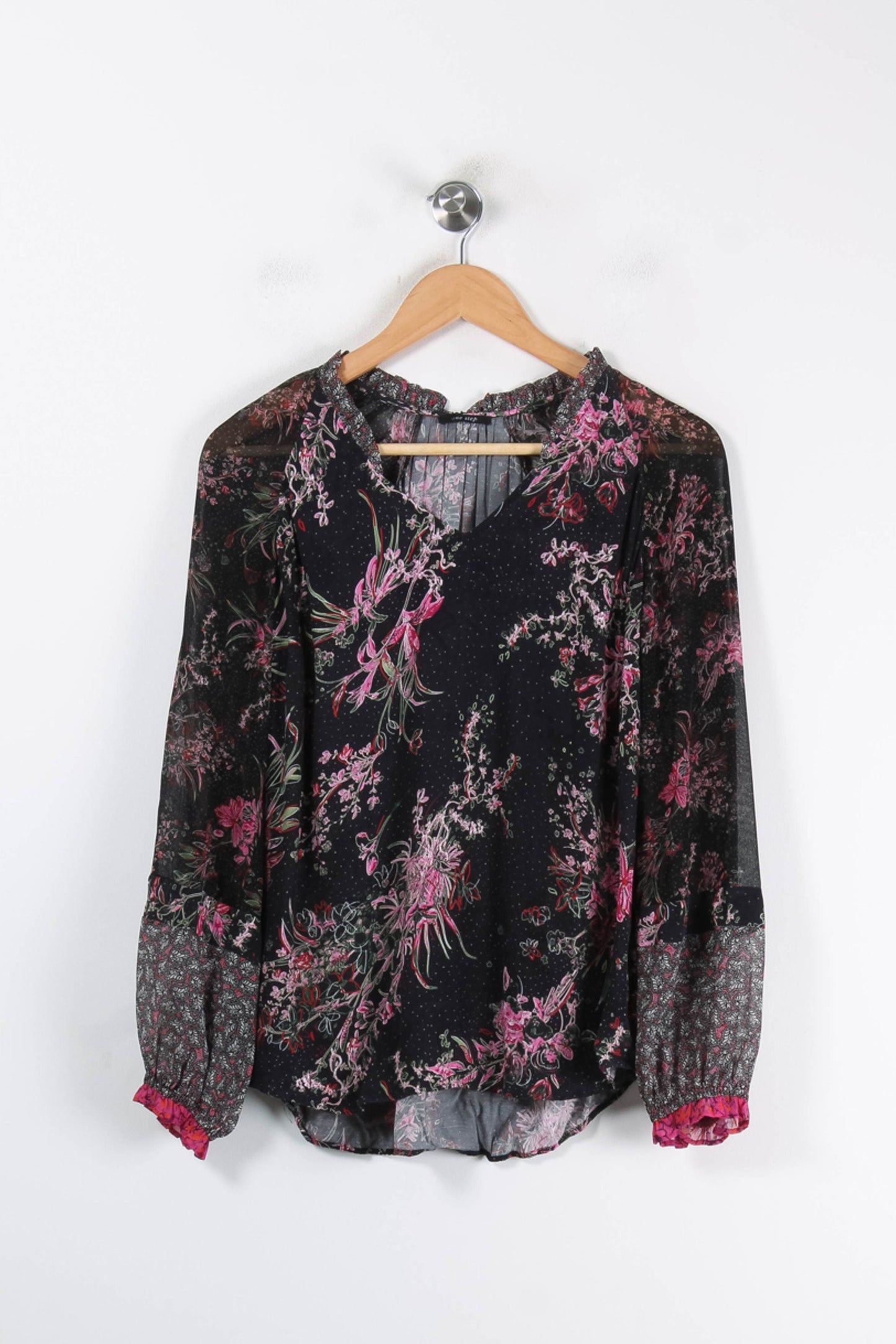 Blouse Noire et Rose - Taille S/36