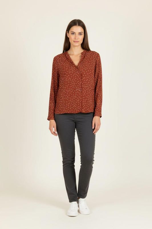 Blouse Marron à Pois Blancs - Taille TU
