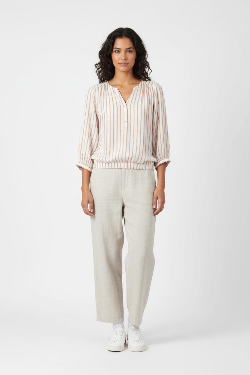 Blouse Blanche et Beige - Taille S/36