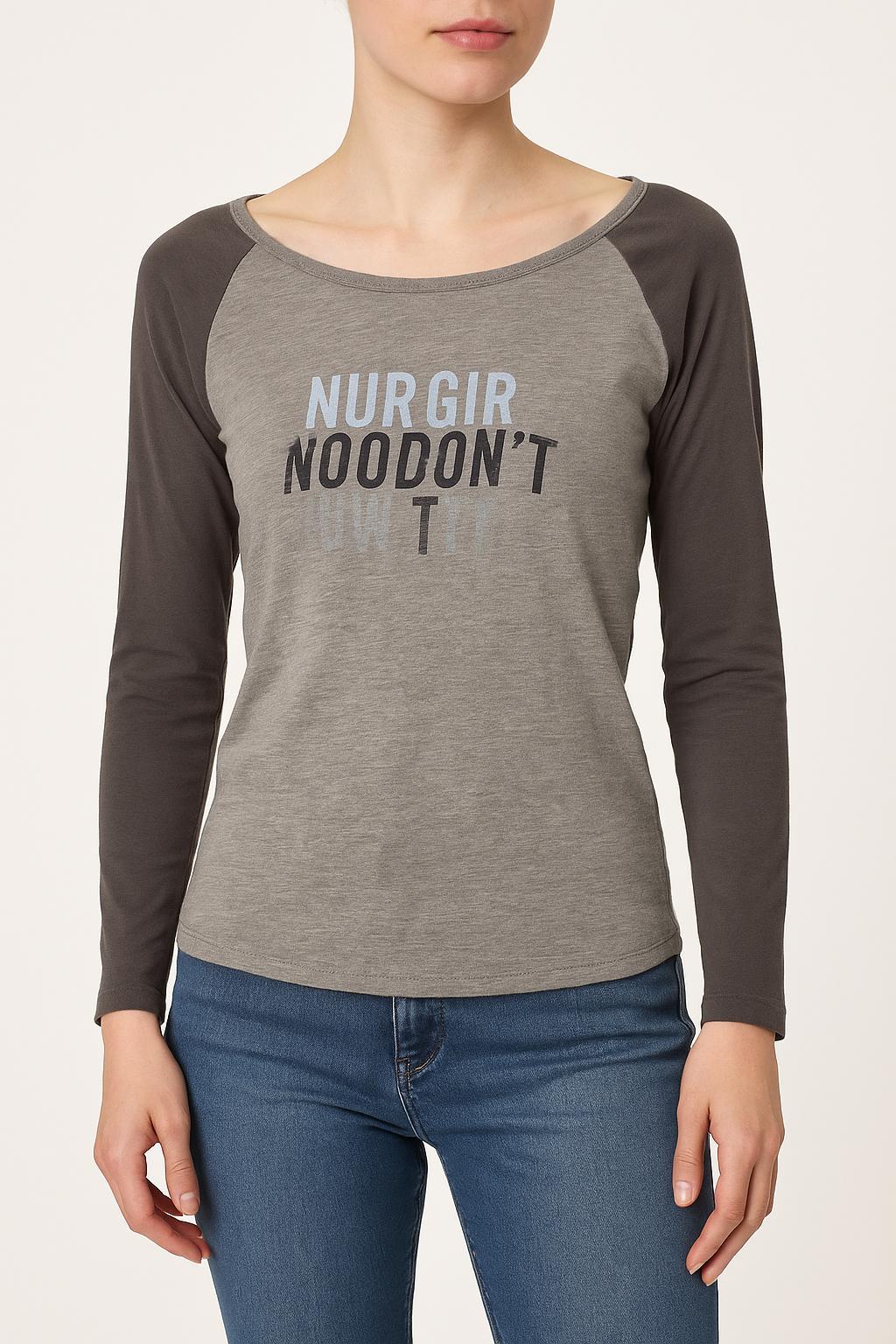 Tee-shirt manches raglan Gris et Marron - Taille S/36