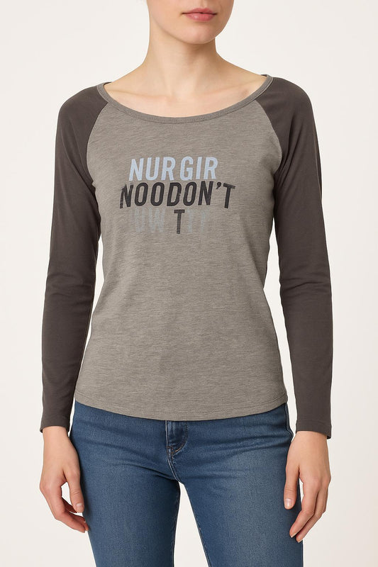 Tee-shirt manches raglan Gris et Marron - Taille S/36