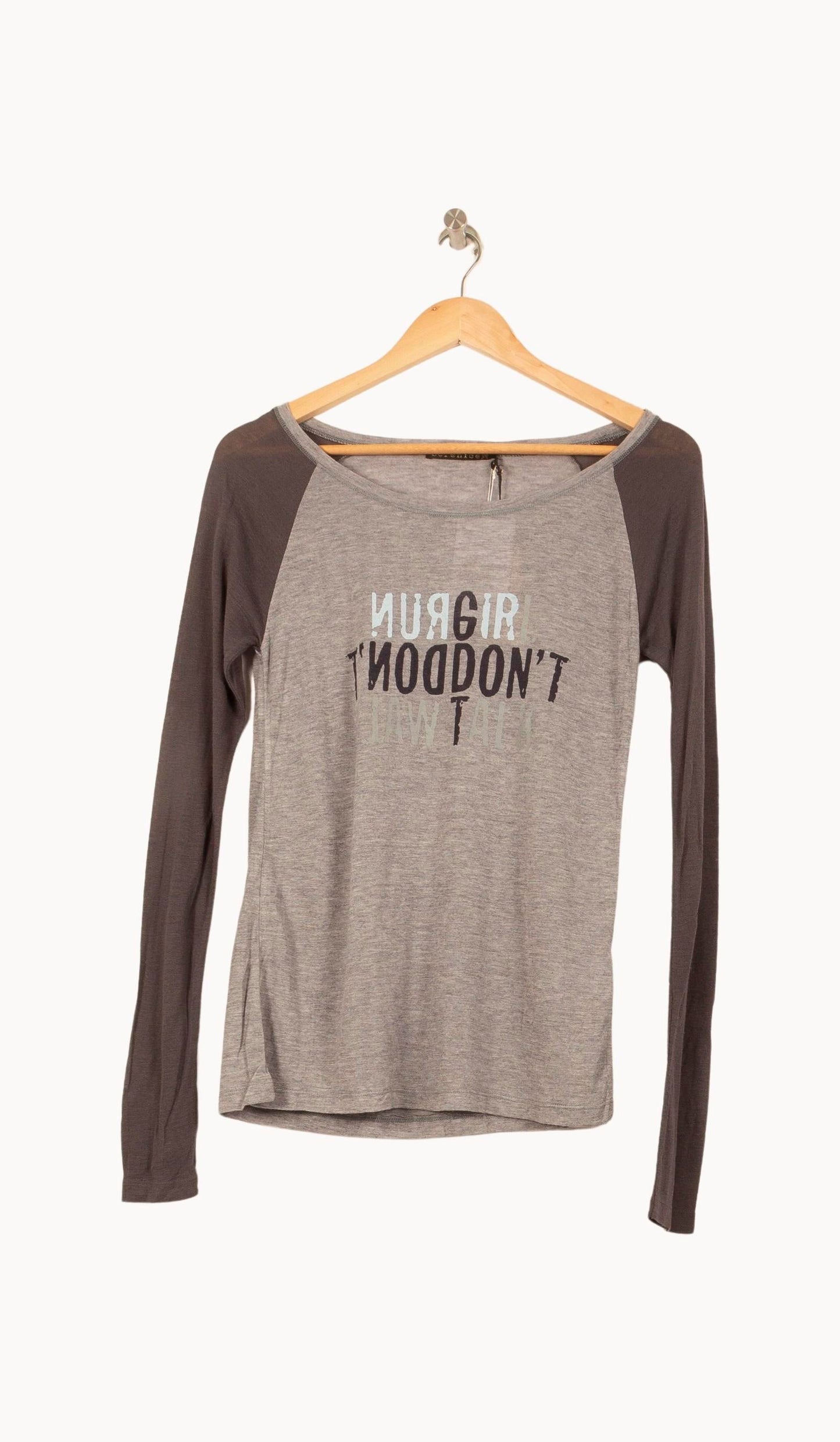 Tee-shirt manches raglan Gris et Marron - Taille S/36