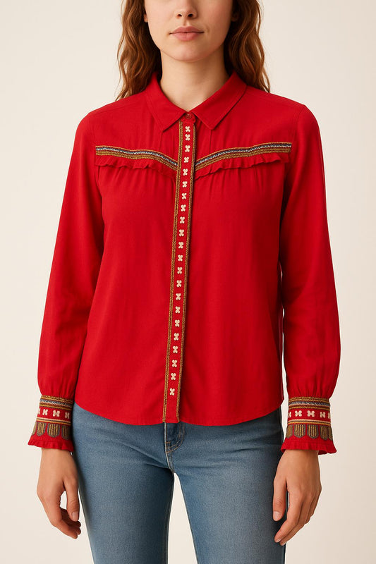 Blouse Rouge et Multicolore - Taille S/36