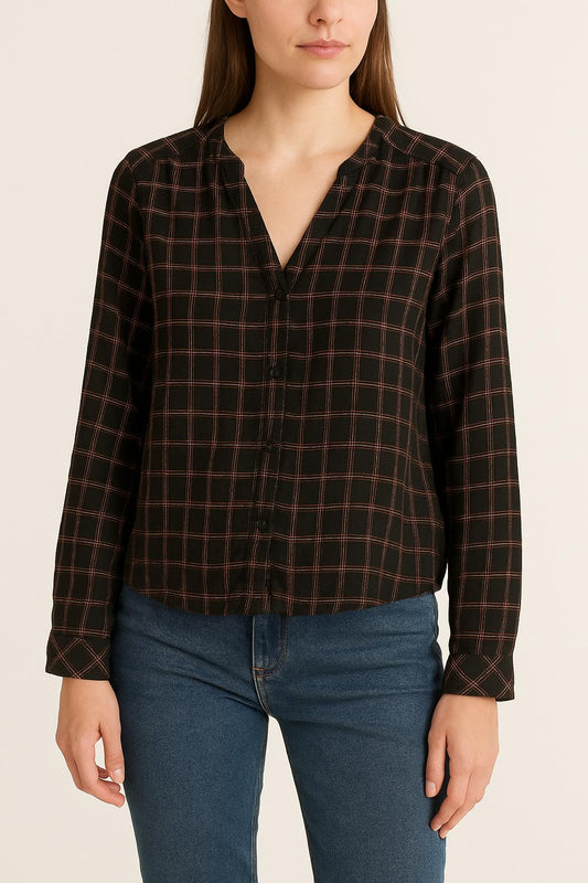 Blouse Noire à Carreaux Multicolore - Taille S/36