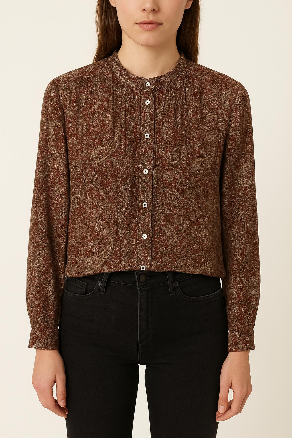 Blouse Bordeaux et Beige - Taille S/36