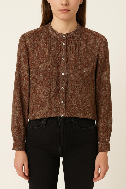 Blouse Bordeaux et Beige - Taille S/36