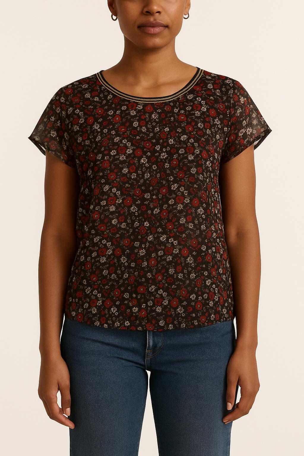Blouse Noire et Rouge - Taille M/38