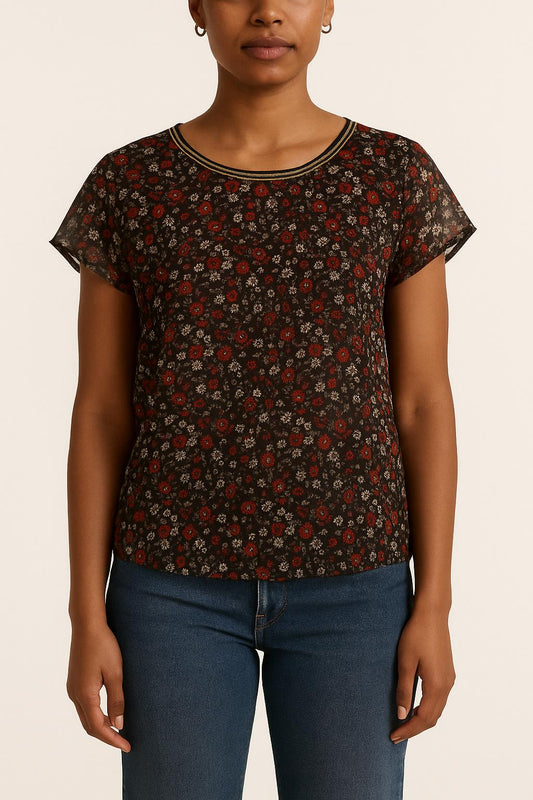 Blouse Noire et Rouge - Taille M/38