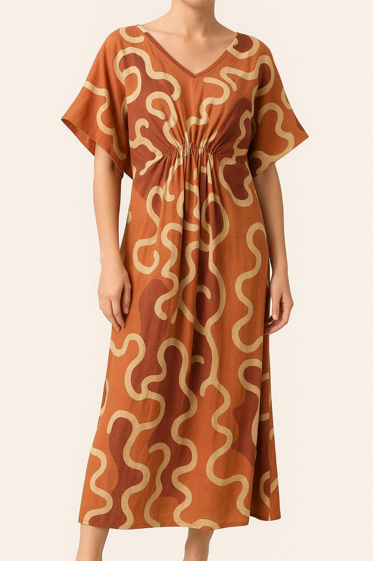 Robe Kaftan Orange et Bordeaux - Taille XS/34