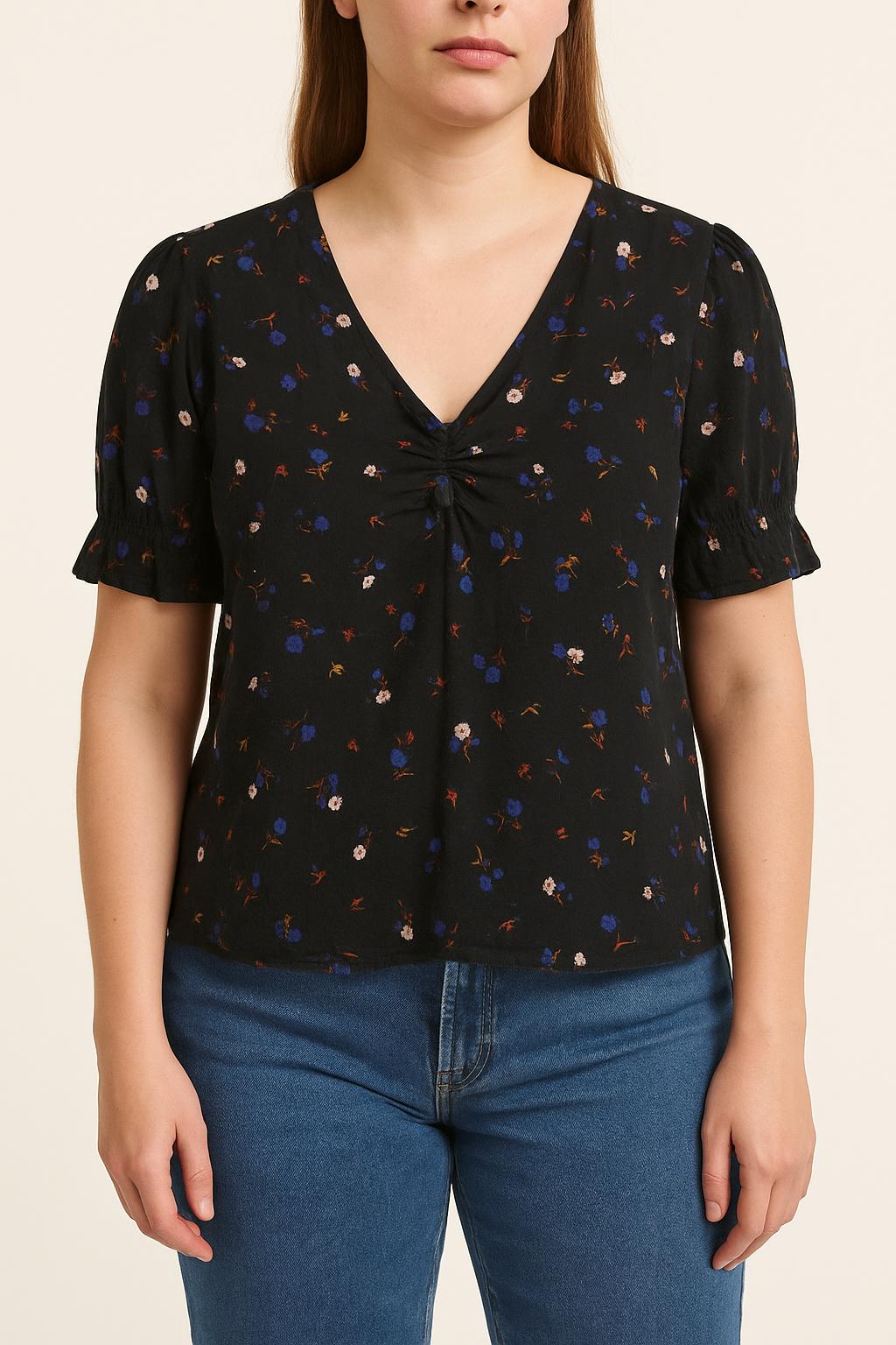 Blouse Noire et Fleurie - Taille L/40