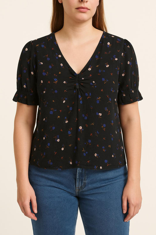 Blouse Noire et Fleurie - Taille L/40