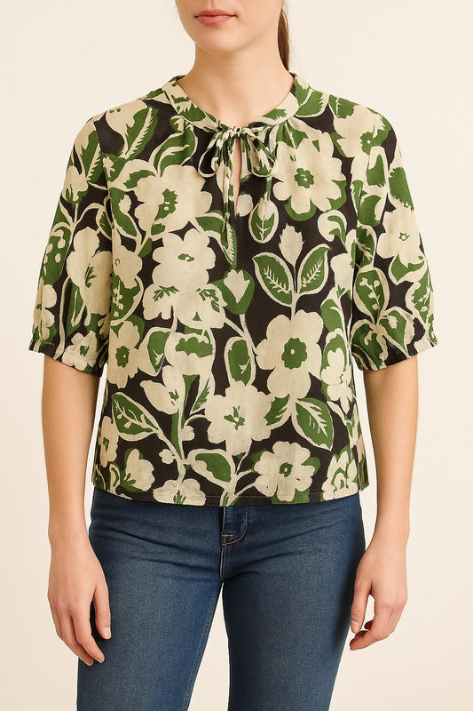 Blouse Verte et Blanche - Taille M/38
