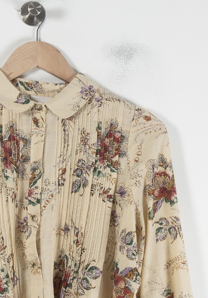 Blouse Fleurie Beige et Rouge - Taille XS/34