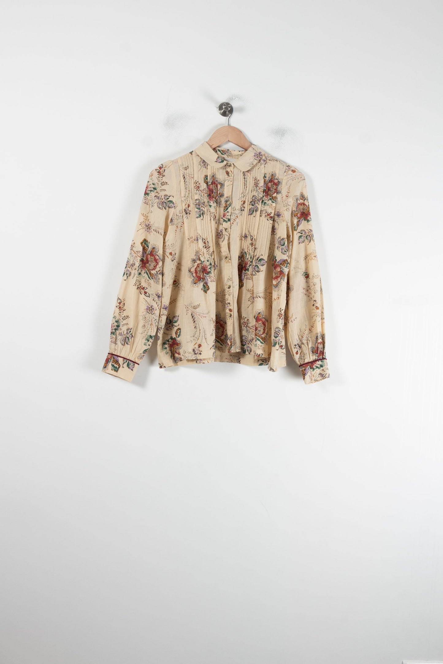 Blouse Fleurie Beige et Rouge - Taille XS/34