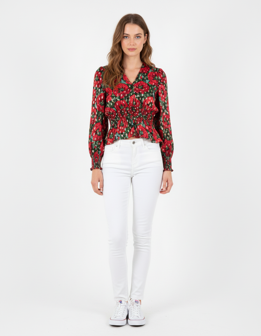 Blouse Rouge et Verte - Taille S/36