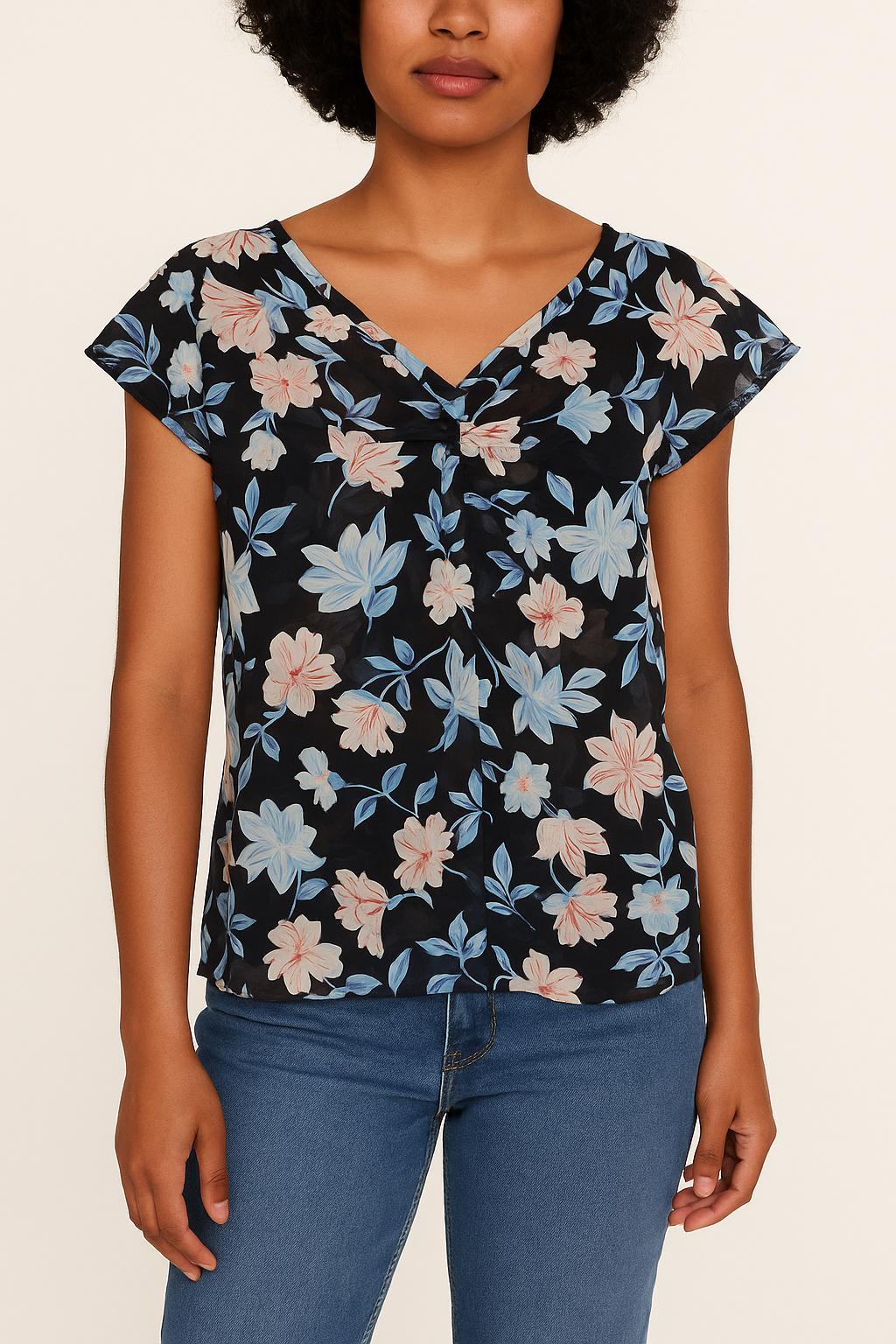 Blouse Fleurie Bleue et Blanche - Taille S/36